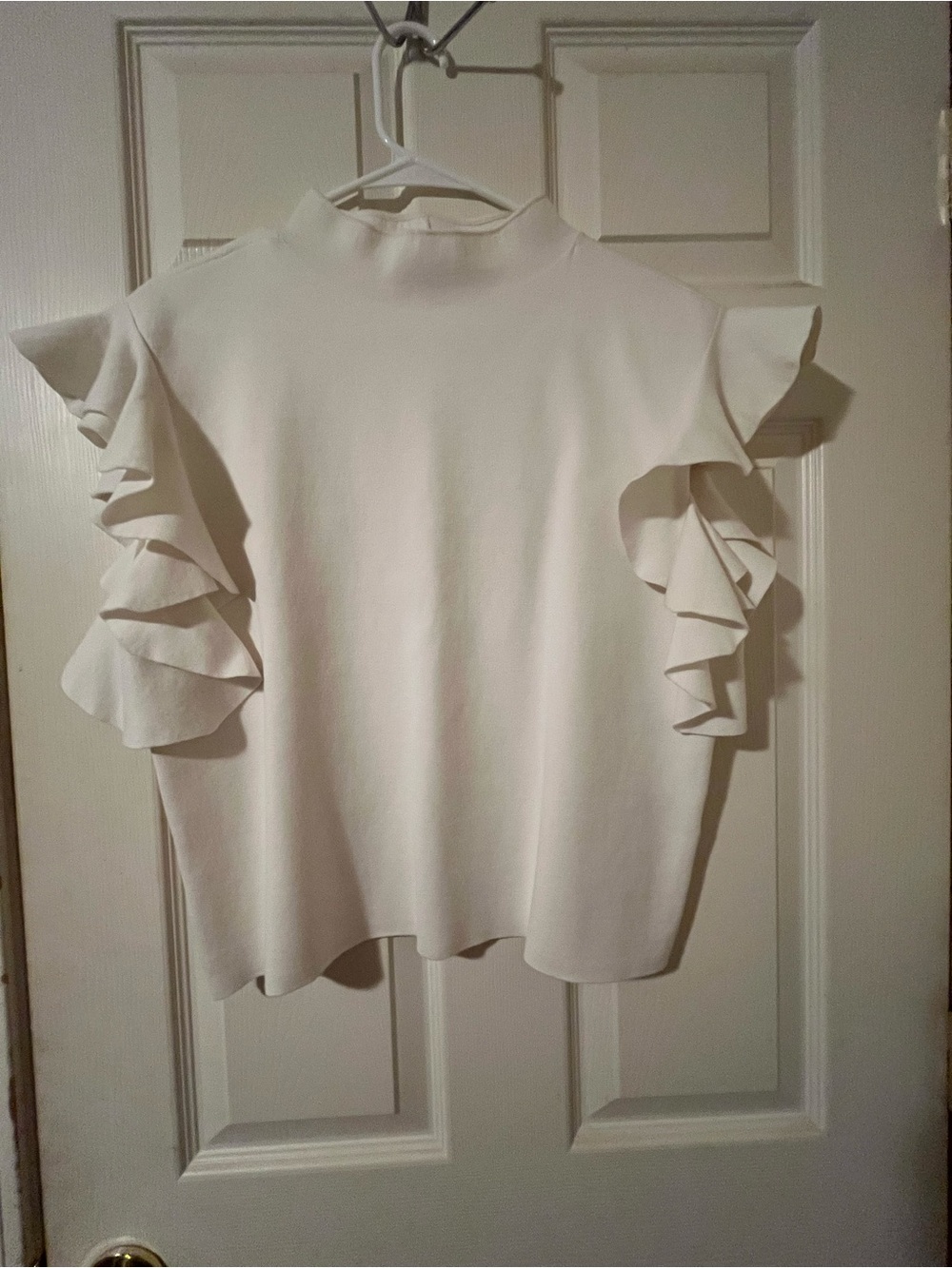 Alice + Olivia Ivory Mock Neck Ruffle Sleeve Top Statement Sleeve Blouse